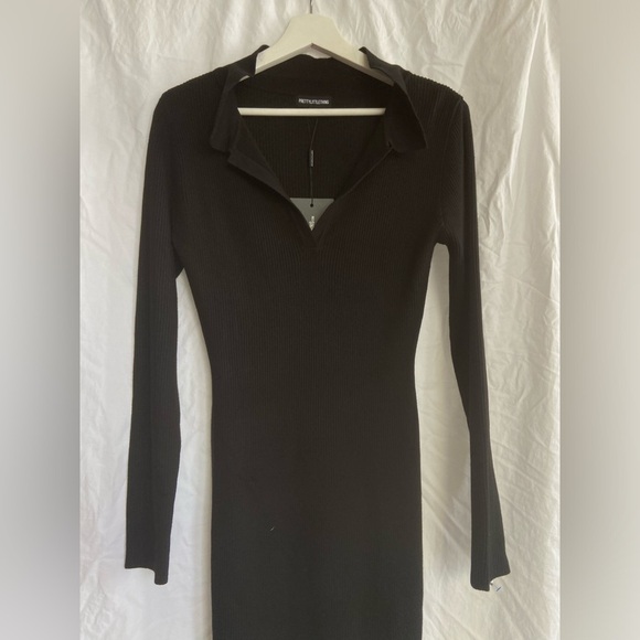 PRETTYLITTLETHING LONG SLEEVE RIB KNITTED BODYCON MINI DRESS Size Medium NEW - Picture 7 of 9